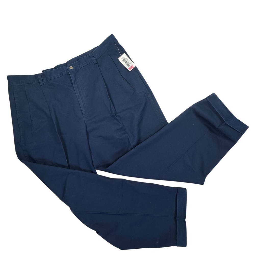 Nautica Mens 42x30 Pleated Cuffed Chino Pants Navy Blue Cotton Khakis 1223 NWT